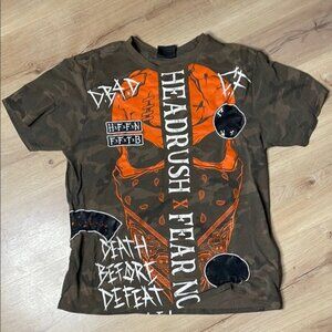 Y2K Headrush T-Shirt. Camo, Orange. GUC! Great graphics!